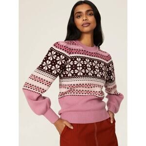 Kate Spade New York Flower Fair Isle Wool Blend Colorful Cozy Knit Sweater Large